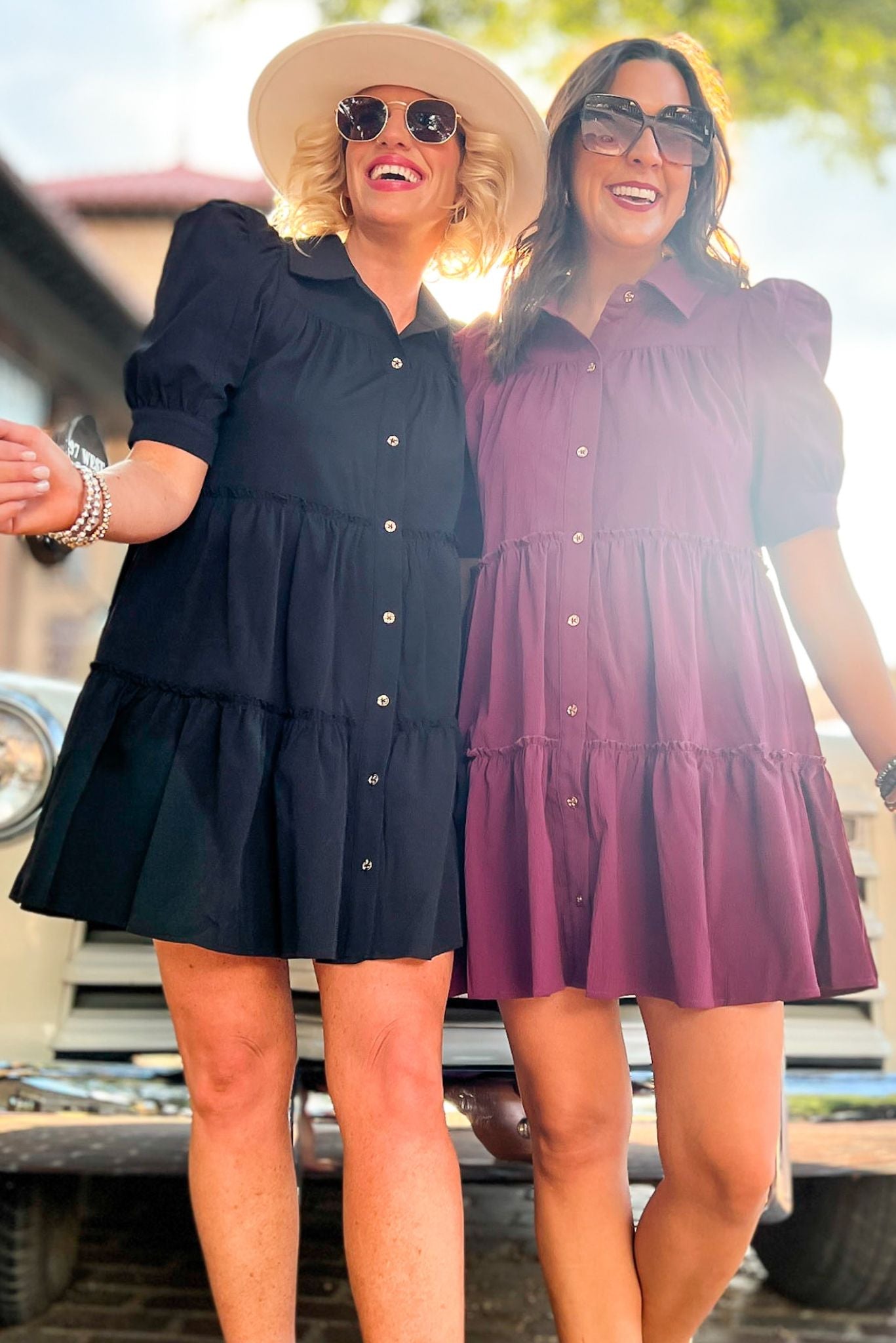 Black Bubble Sleeve Button Down Ruffle Tiered Dress, shift dress, fall color, bubble sleeve, mom style, date night, must have, shop style your senses by mallory fitzsimmons