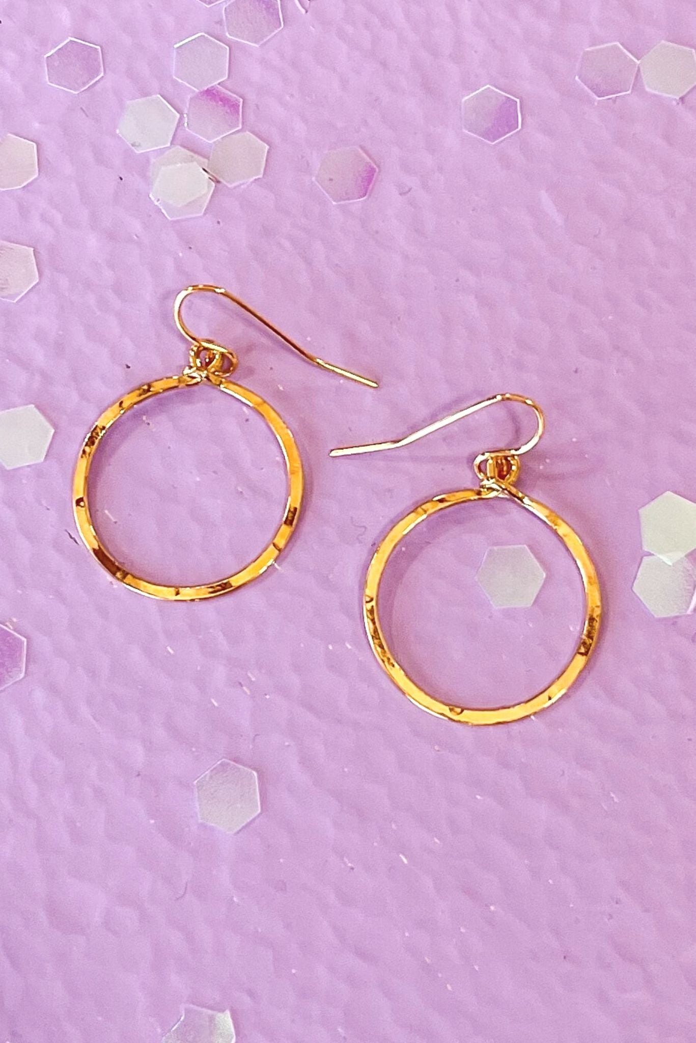 Gold Plated Shiny Hammered Small Circle Outline Earring