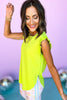 SSYS Neon Green Ruffle Shoulder Sleeveless High Low Active Tank, ruffle shoulder, split hem, active wear, gym wear, mom style, must have, shop style your senses by mallory fitzsimmons