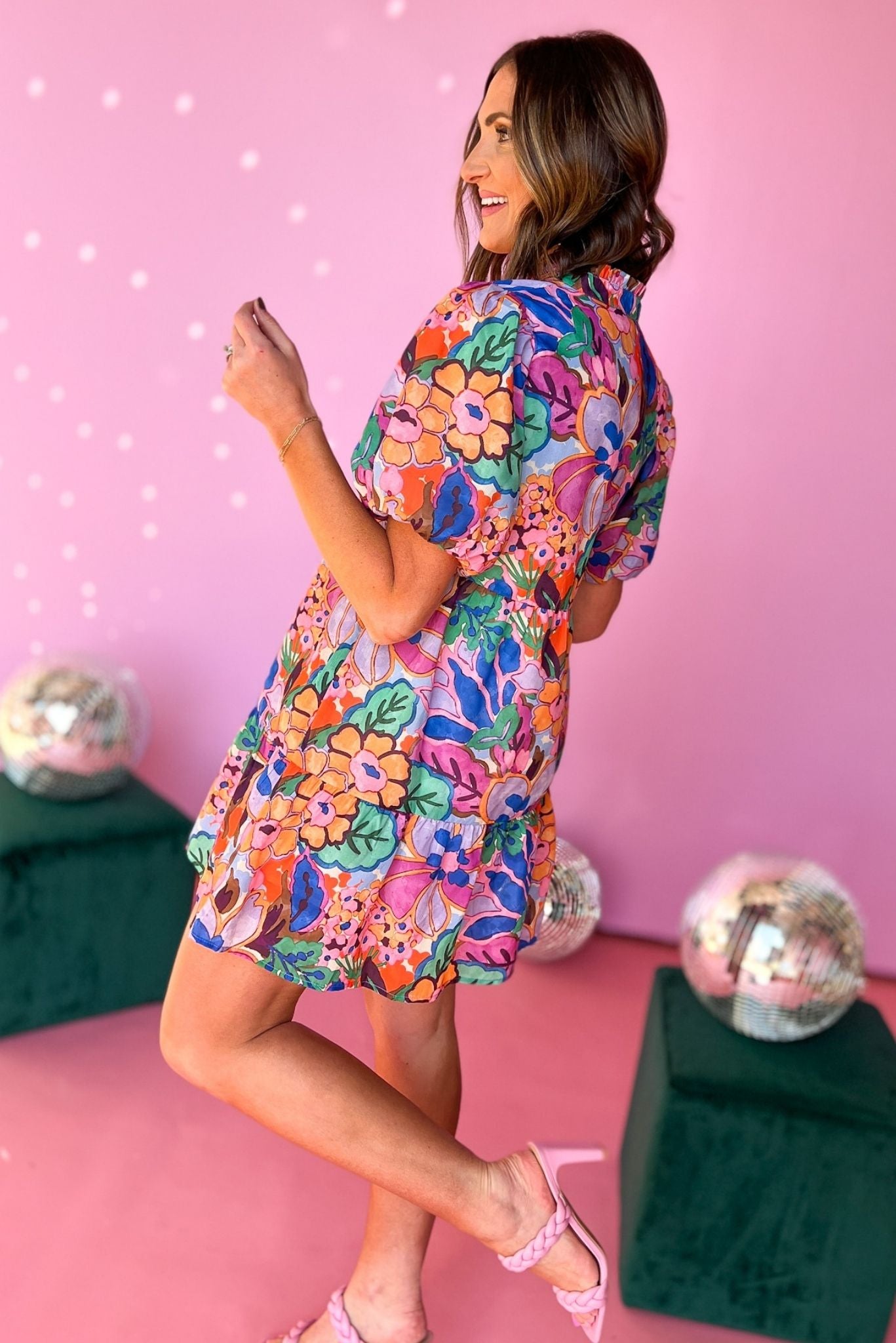 THML Purple Floral Puff Sleeve Tiered Dress, spring fashion, pops and prints, mom style, elevated look, shop style your senses by mallory fitzsimmons