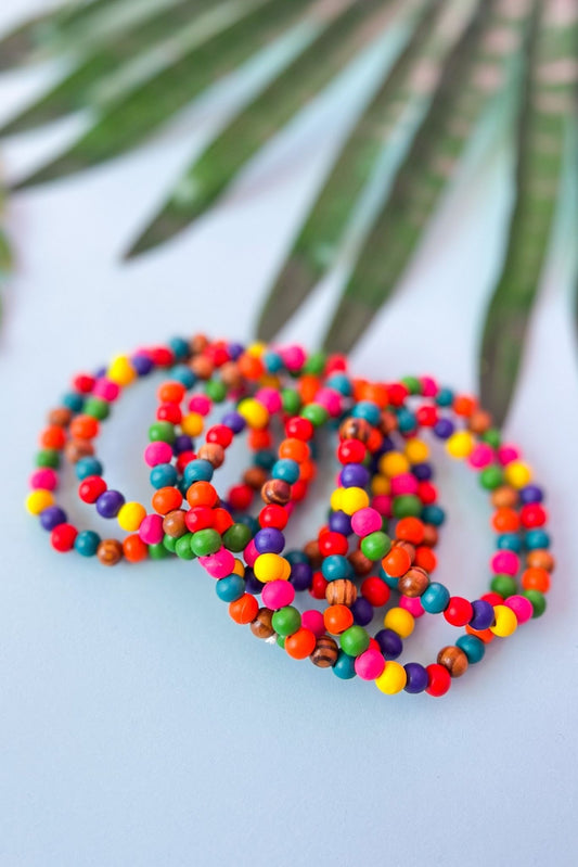 Colorful Wood Bead Stretch Bracelet Stack,, cluster, beads, colorful, spring bracelet, must have, shop style your senses by mallory fitzsimmons