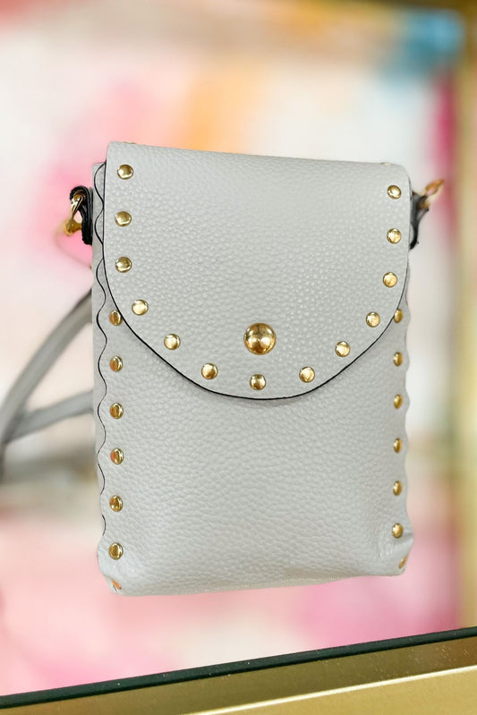 Grey Studded Crossbody Bag