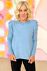 Light Blue Pleated Puff Long Sleeve Knit Top