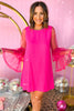 Hot pink Mesh Circle Trim Ruffle Layer Sleeve Dress, elevated look, anniversary collection, night out look, mom style, sleeve detail, shop style your senses by mallory fitzsimmons