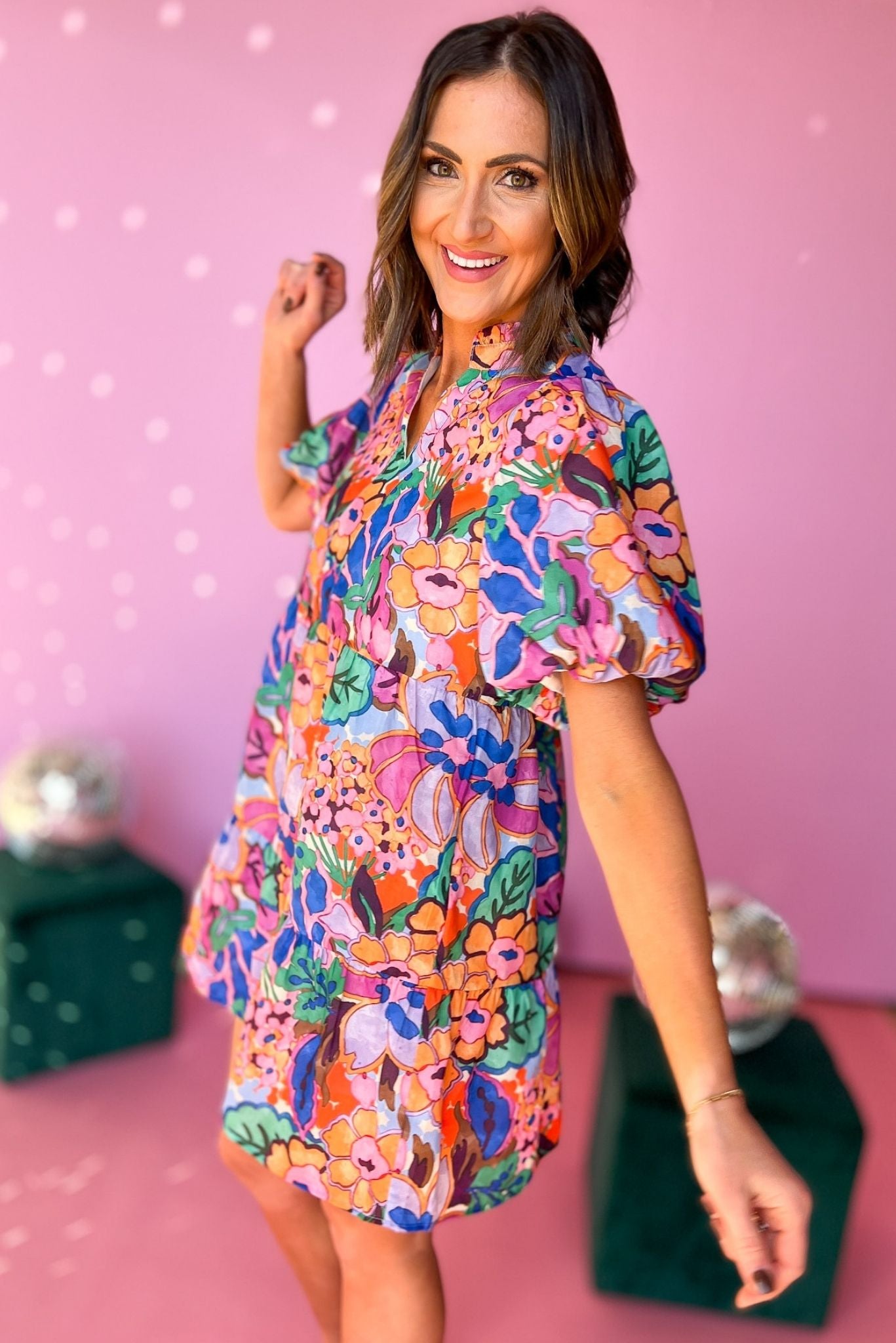 THML Purple Floral Puff Sleeve Tiered Dress, spring fashion, pops and prints, mom style, elevated look, shop style your senses by mallory fitzsimmons