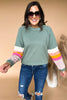 Green Crew Neck Colorblock Terry Knit Pullover