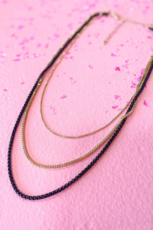 Gold Chain And Black Enamel Triple Layer Necklace, fall fashion, elevated look, date night, must have, mom style, shop style your senses by mallory fitzsimmons