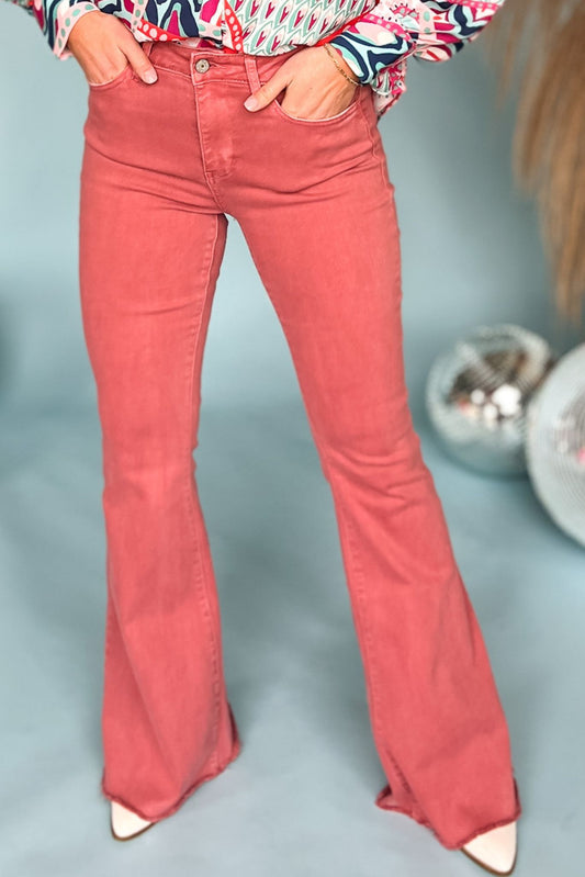 Vervet Mineral Red High Rise Raw Hem Flare Jeans *FINAL SALE*