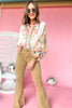 Ivory Floral Button Down Smocked Cuff Long Sleeve Top