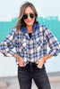 Blue Plaid Button Up Hoodie Shacket, fall essential, transition piece, every day wear, mom style, shop style your senses by mallory fitzsimmons