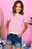 pink Striped Puff Short Sleeve Top, puff sleeve, stripe detail, must have, easy fit, knit, shop style your senses by mallory fitzsimmons