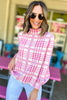 Hot Pink Plaid Puff Sleeve Mock Neck Sweater, fall fashion, fall must have, mock neck, sweater weather, mom style, shop style your senses by mallory fitzsimmons