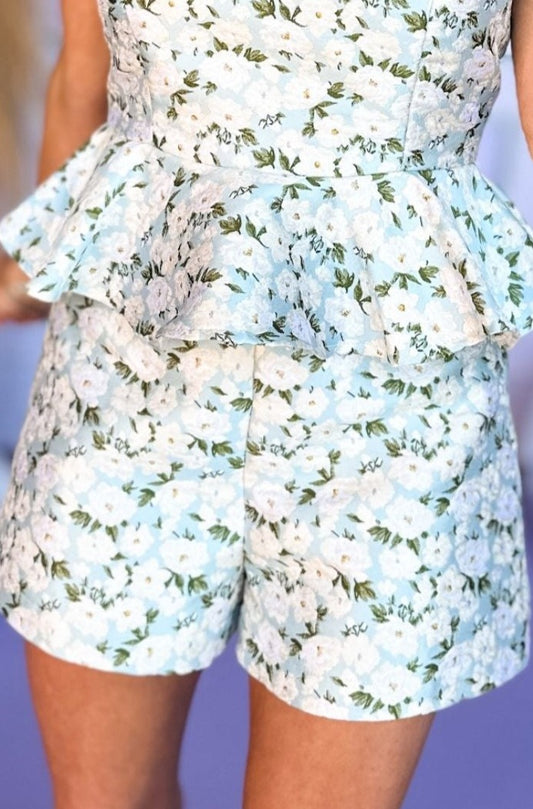 Light Blue Jacquard Shorts