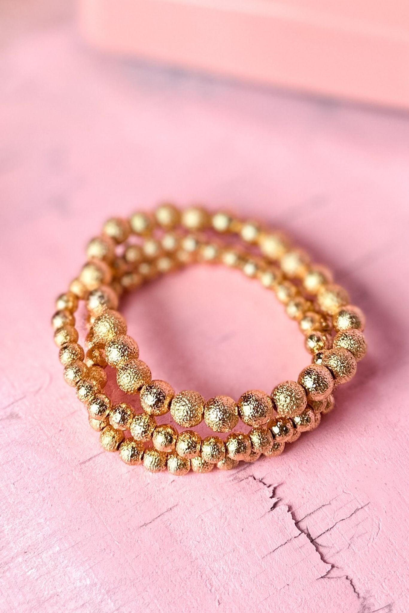 Gold Frosted Metal Ball Stretch Bracelets, gold stack, everyday wear, mom style, must have, shop style your senses by mallory fitzsimmons