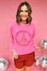 Pink Mineral Wash Peace Sign Pullover, everyday wear, must have, mom style, crew neck, peace sign detail, shop style your senses by mallory fitzsimmons