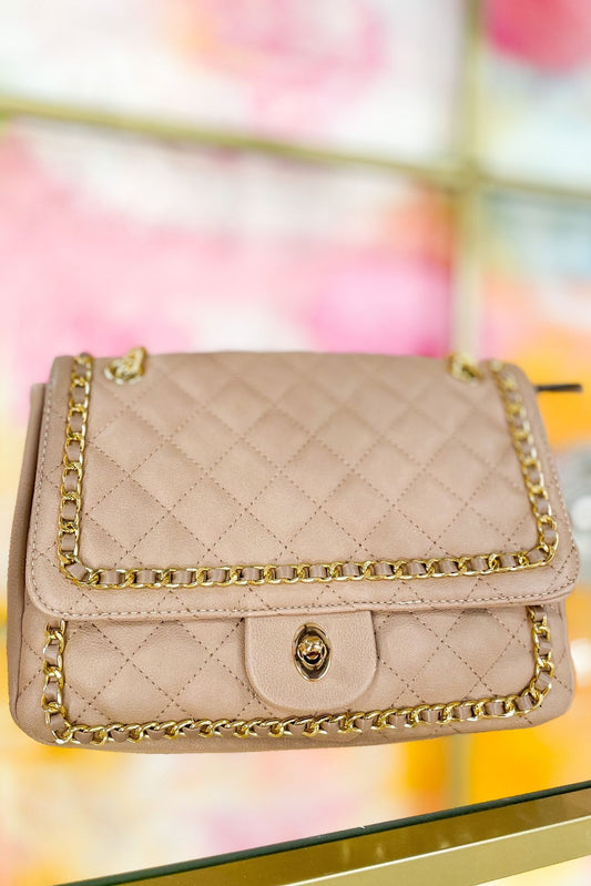 Khaki Quilted Gold Chain Crossbody Purse And Wallet