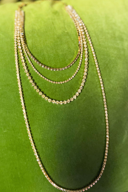 Gold Clear Rhinestone Layered Necklace