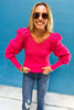 Hot Pink Puff Sleeve Knit Sweater, puff sleeve detail, sweater weather, must have, fall look, shop style your senses by mallory fitzsimmons