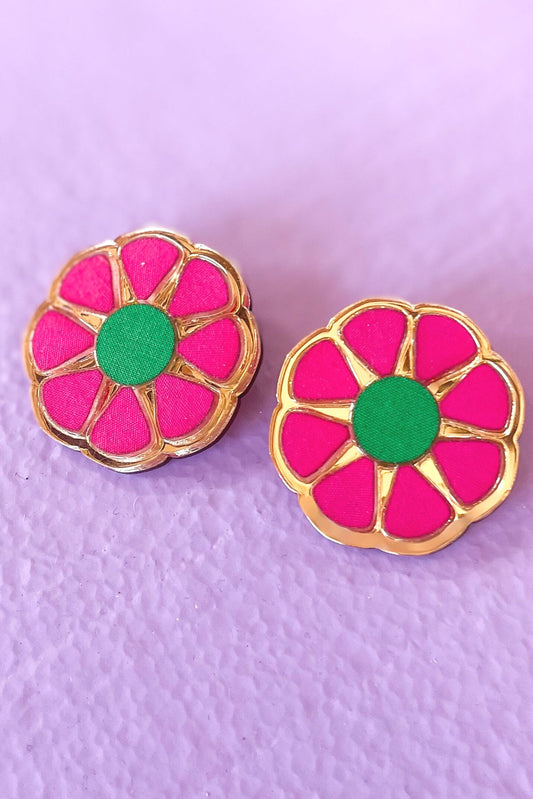 Pink Kelly Green Flower Stud Earrings, must have, mom style, elevated look, shop style your senses by mallory fitzsimmons