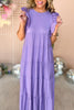 lavender Ruffle Cap Sleeve Tiered Midi Dress, tiered dress, ruffle sleeve, easy fit, midi, mom style, spring look, shop style your senses by mallory fitzsimmons