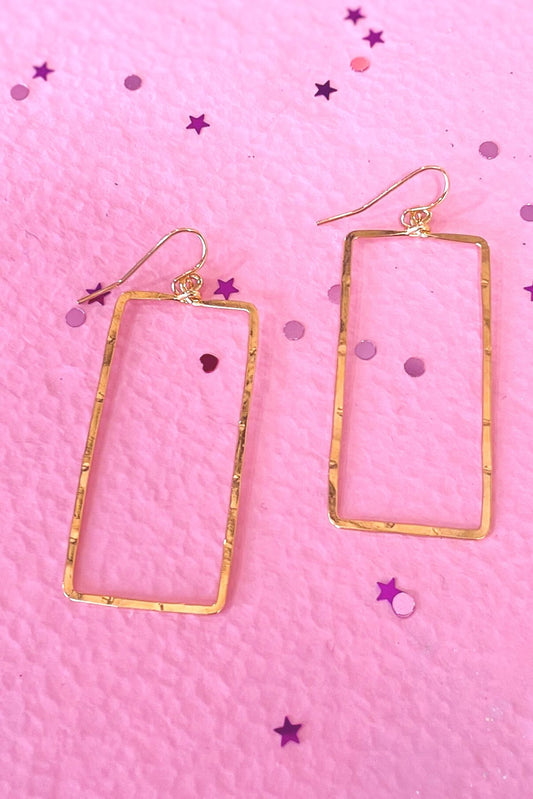 Gold Plated Shiny Hammered Large Rectangle Outline Earring must have, mom style, elevated look, shop style your senses by mallory fitzsimmons