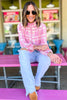 Hot Pink Plaid Puff Sleeve Mock Neck Sweater, fall fashion, fall must have, mock neck, sweater weather, mom style, shop style your senses by mallory fitzsimmons