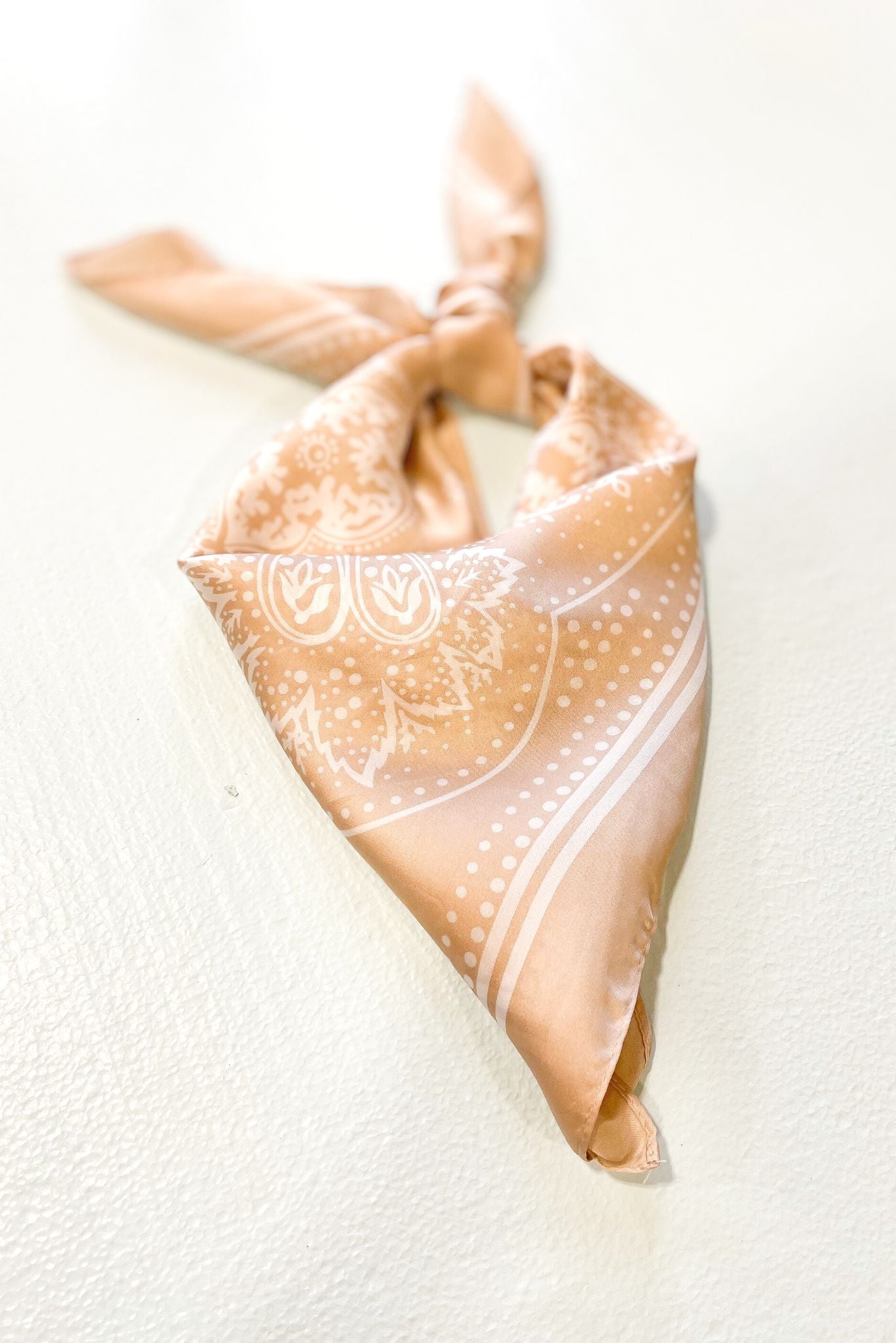 Ivory Satin Bandana Print Scarf, summer essentials, easy accessory, mom style, shop style your senses by Mallory Fitzsimmons