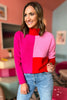 Hot Pink Red Colorblock Mock Neck Oversized Sweater, sweater weather, mom style, shop style your senses by mallory fitzsimmons