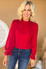 Wine Mock Neck Long Sleeve Pleat Detail Top, fall fashion, must have, pleat detail, work to weekend, mom style, shop style your senses by mallory fitzsimmons