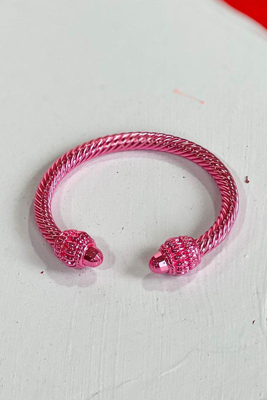 Pink Twisted Chunky Cable Bangle Bracelet, pink bangle bracelet, twisted chunky bracelet, stackable, shop style your senses by mallory fitzsimmons