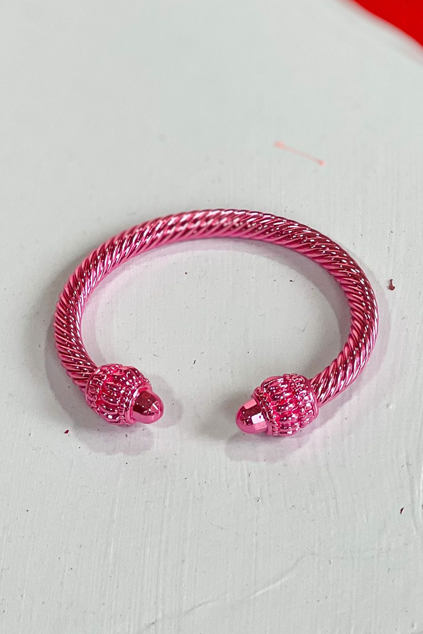 Pink Twisted Chunky Cable Bangle Bracelet, pink bangle bracelet, twisted chunky bracelet, stackable, shop style your senses by mallory fitzsimmons