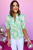 Karlie Green Daisy Printed V Neck Puff Sleeve Peplum Top, summer look, peplum, pleat detail, scallop collar, shop style your senses by mallory fitzsimmons