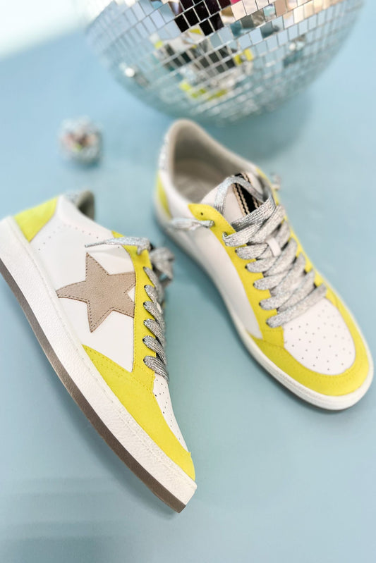 Shu Shop Neon Yellow Silver Glitter Tab Star Sneakers