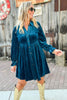 Teal Velvet Collared Button Down Hi Low Hem Babydoll Dress, fall fashion, country concert, cowgirl boots, must have, shop style your senses by mallory fitzsimmons