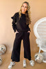 Black ruffle shoulder sweater wide leg pants set new arrivals travel outfit matching set shop style your senses by mallory fitzsimmons