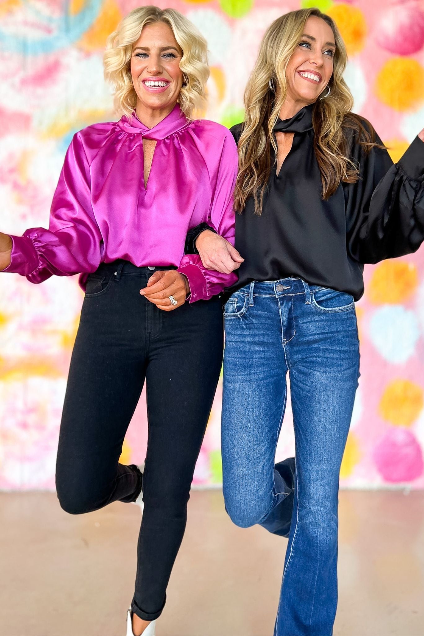 Black Satin Twist Collar Bubble Sleeve Top, fall fashion, fall must have, chic, elevated look, mom style, shop style your senses by mallory fitzsimmons