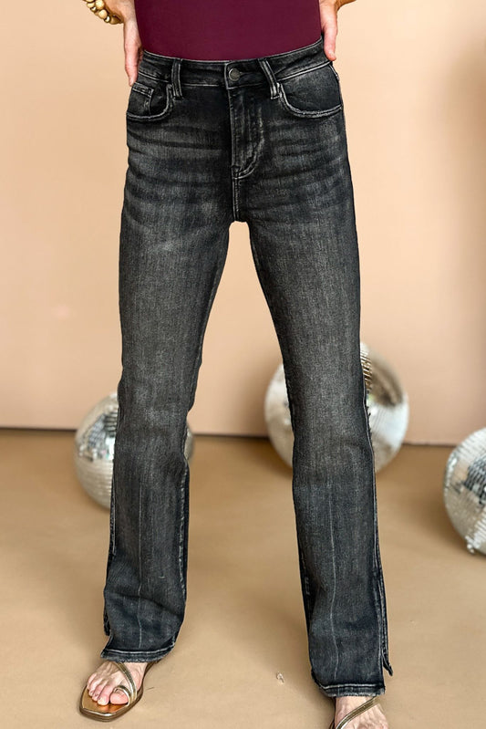 Risen Black Acid Wash High Rise Straight Slit Jeans, acid wash, split jeans, new arrival, must have, high rise, shop style your senses by mallory fitzsimmons