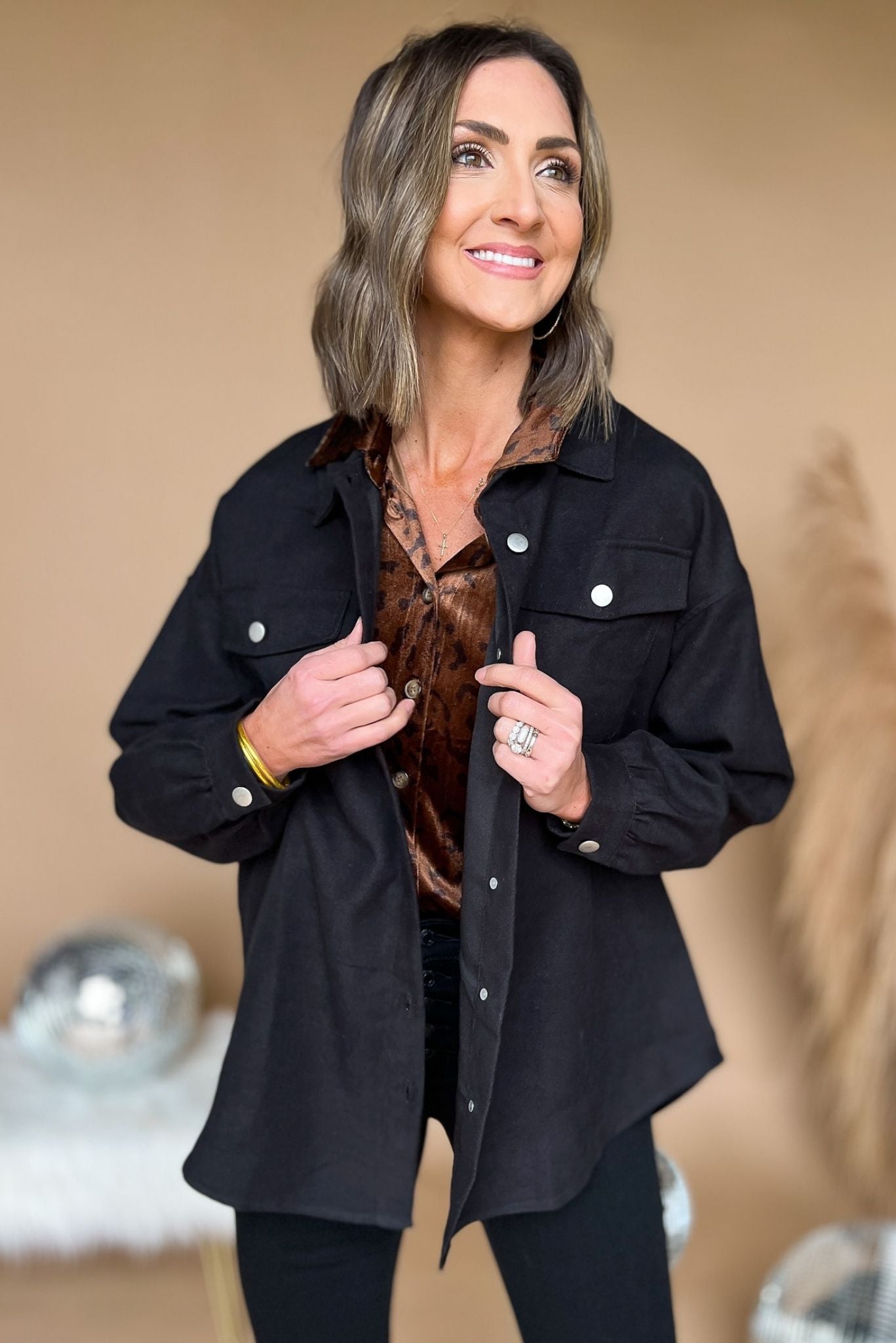 Black Solid Corduroy Oversized Denim Shacket, fall fashion, layered look, must have, mom style, elevated look, shop style your senses by mallory fitzsimmons