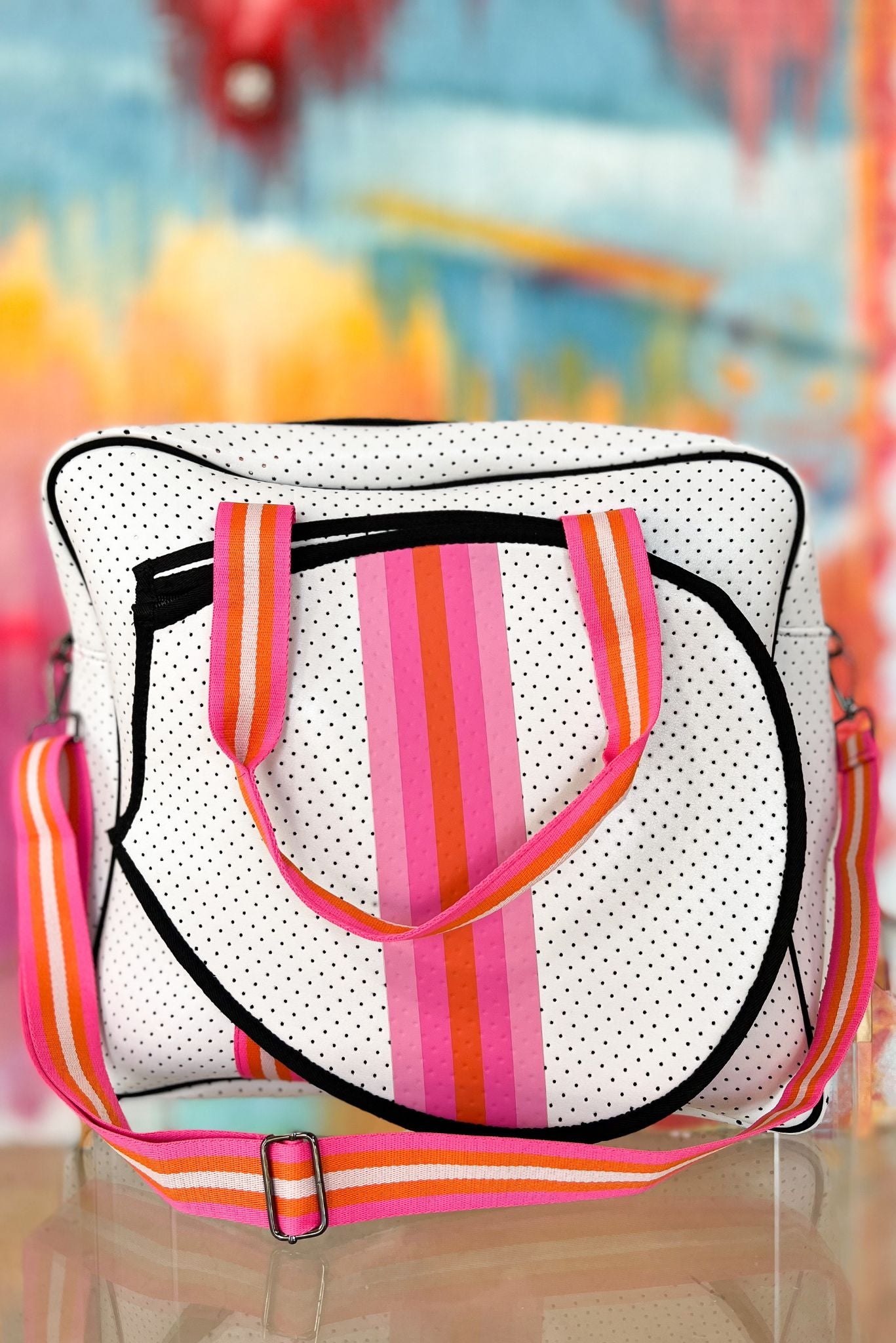 white pink Neoprene Tennis Bag, fall fashion, travel bag, over night bag, must have, mom style, shop style your senses by mallory fitzsimmons