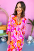 Pink Abstract Printed V Neck Kimono Sleeve Maxi Dress, v neck, split front, spring look, resort wear, must have, shop style your senses by mallory fitzsimmons
