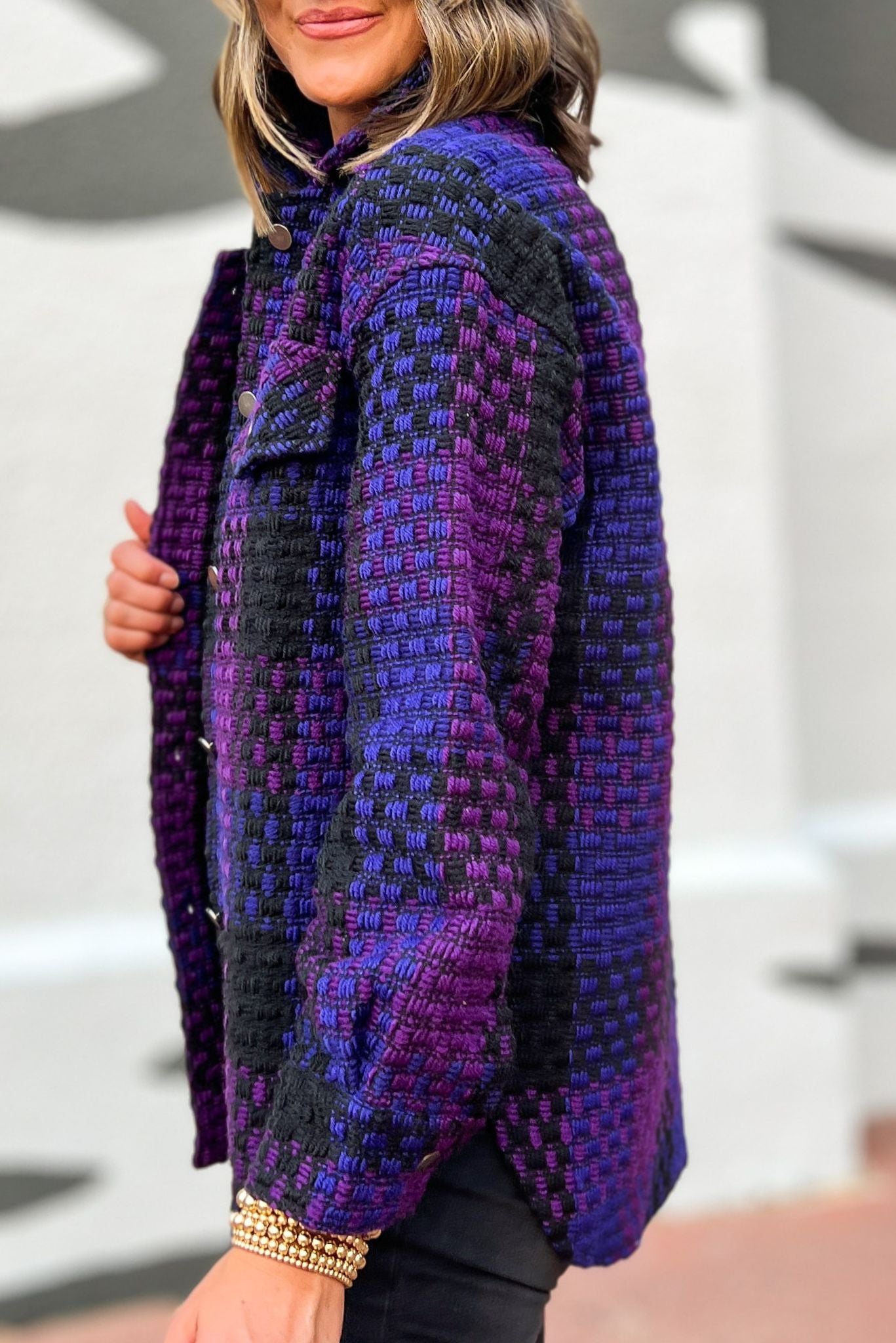 Purple Black Gingham Tweed Shacket