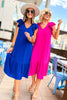Royal Blue V Neck Ruffle Cap Sleeve Midi Dress, date night, casual outfit, chic updated midi dress, must have dress, fall transition piece, easy to wear, easy fit, mom style, shop style your senses by mallory fitzsimmons