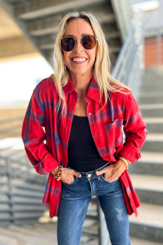 Red Blue Checkered Plaid Flannel, fall flannel, fall must have, layered look, everyday wear, shop style your senses by mallory fitzsimmons