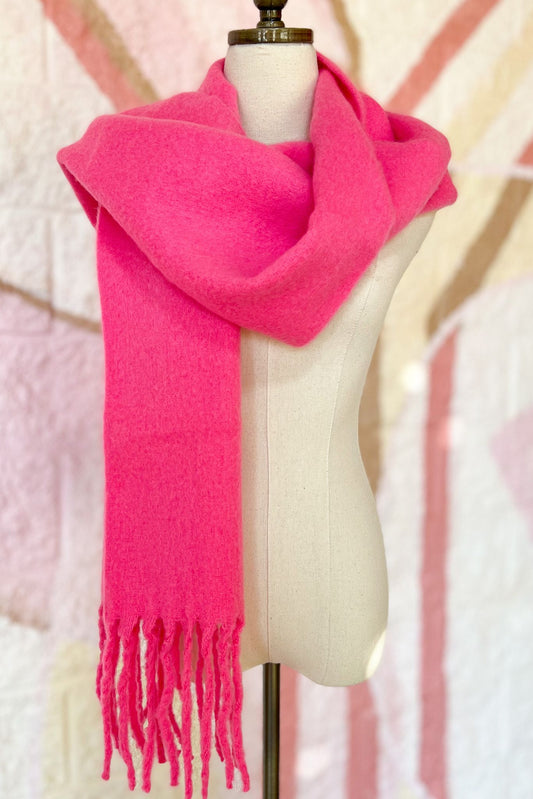 Fuchsia Fleece Fringe Scarf