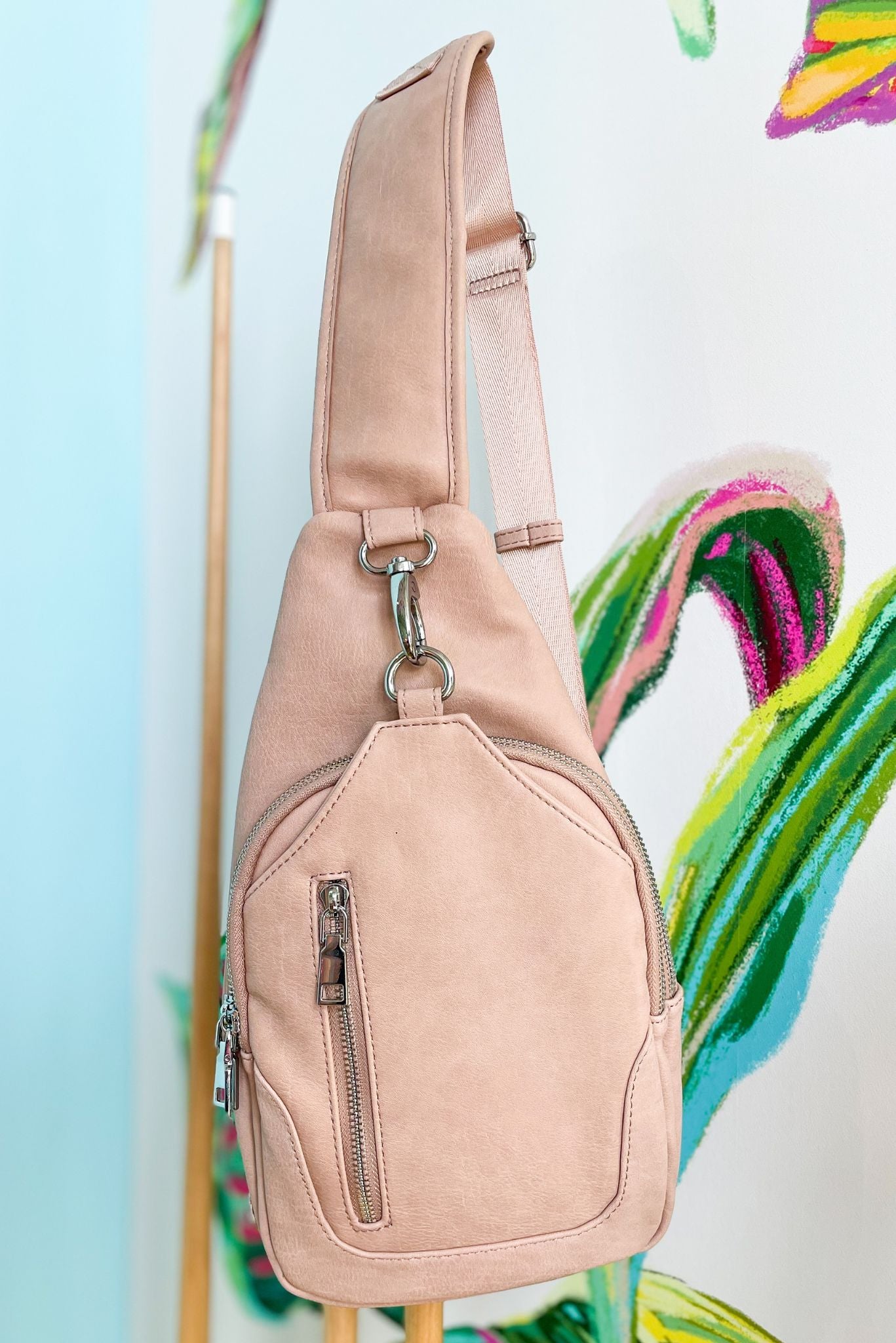Light Pink Faux Leather Sling Bag, fall fashion, must have, sling bag, everyday wear, mom style, chic, shop style your senses by mallory fitzsimmons