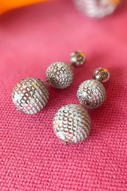 Silver Sequin Ball Dangle Earrings, fall fashion, must have, elevated accessory, everyday wear, mom style, chic, shop style your senses by mallory fitzsimmons