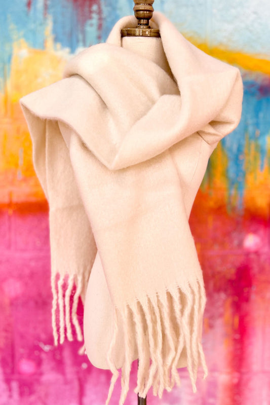 Cream Fleece Fringe Scarf