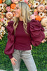 wine Poplin Puff Long Sleeve Knit Top, fall fashion, fall must have, elevated look, mom style, shop style your senses by mallory fitzsimmons