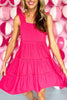 hot pink Ruffle Shoulder Sleeveless Tiered Dress, ruffle shoulder, round neck, easy fit, mom style, shop style your senses by mallory fitzsimmons