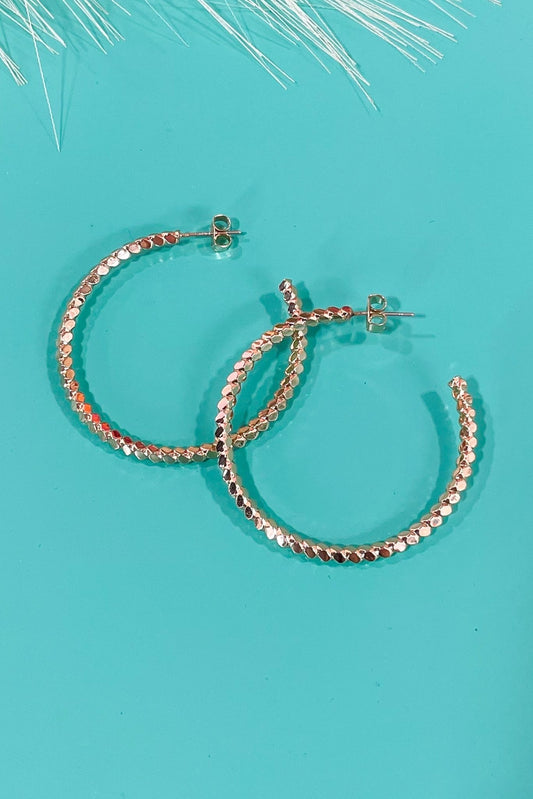 Gold Textured Beaded Open Hoop Earrings